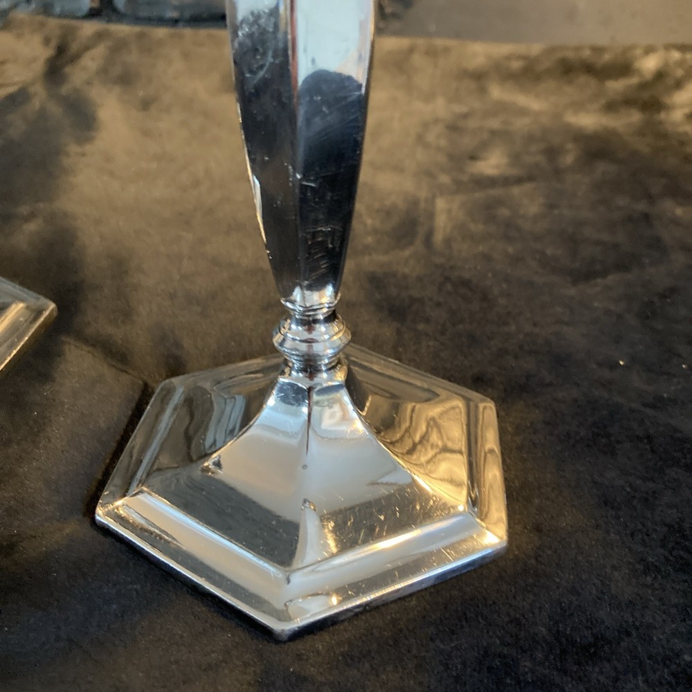 Homan Silverplate Candlesticks Candle Holders Hexagonal Base Model 1161