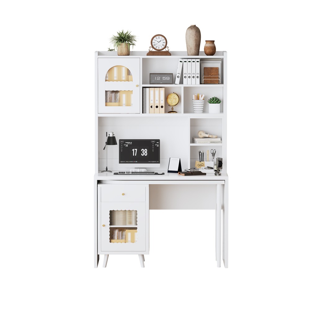 Computer Desk with 90 Degree Rotating Desktop,Office Desk with Storage Drawer