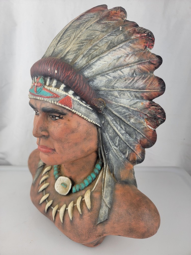 12" Native American Chief Warrior Head Bust Ceramic
