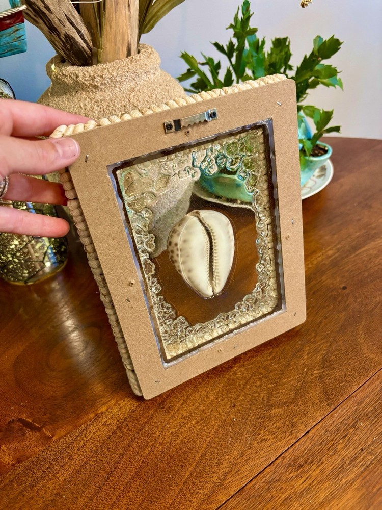 Seashell Resin Art - Rustic Bamboo Style Frame With Crashed Glass