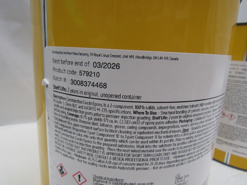 Construction Grade Epoxy paste adhesive Northern MFG 579215 components A B
