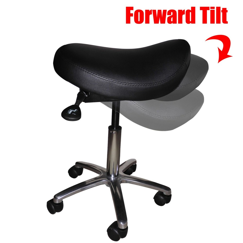 Adjustable Rolling Saddle Stool Chair Tiltable Backrest & Seat For Office