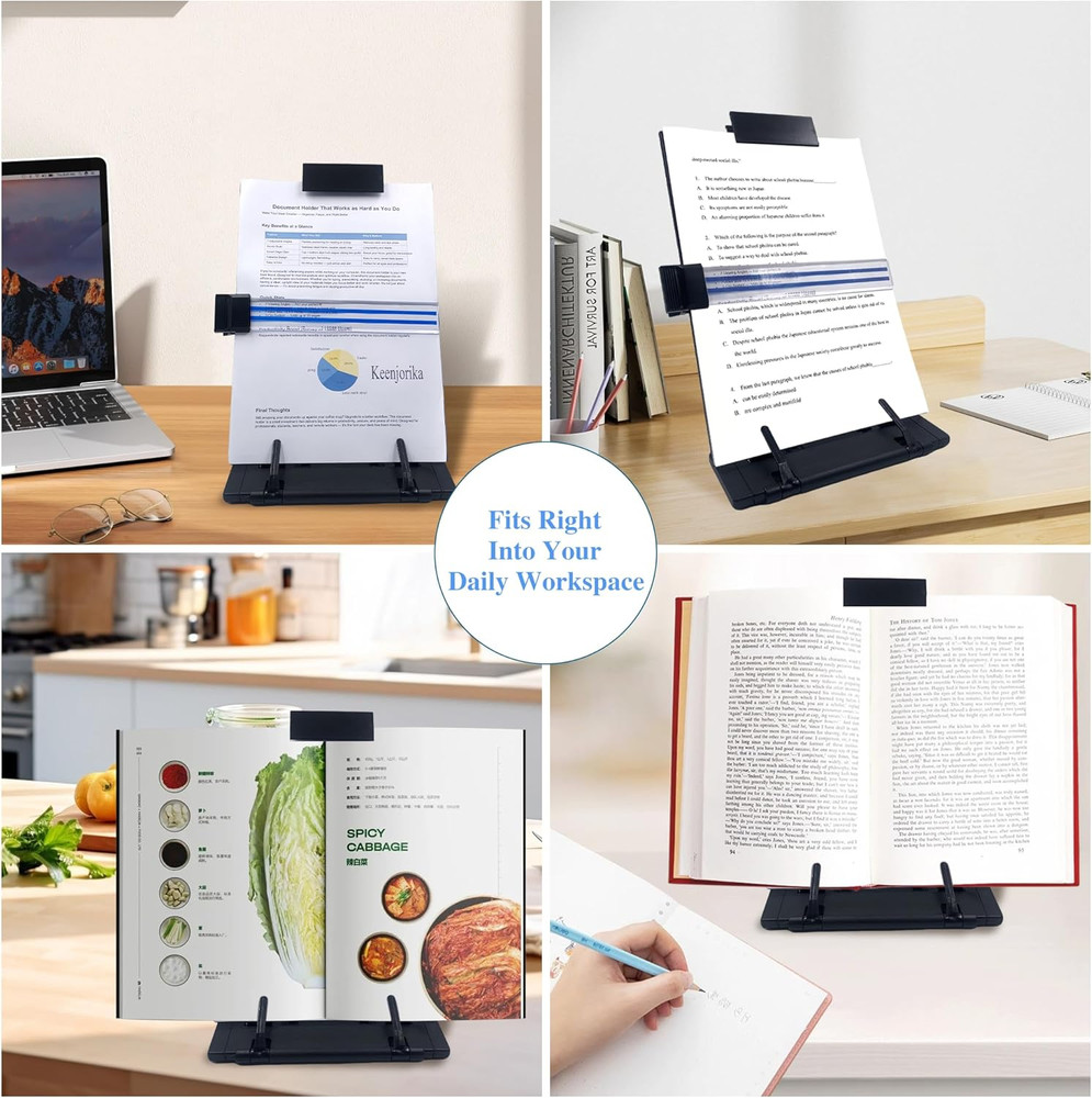 Desktop Document Book Holder with 7 Adjustable Positions, Black Document Holder