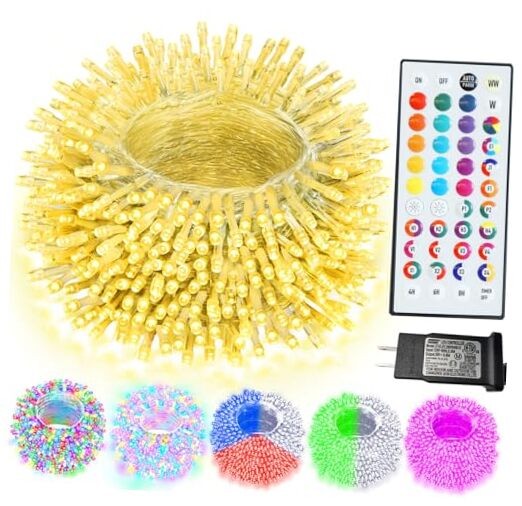 Color Changing Christmas String Lights with Clear wire, RGB with Remote