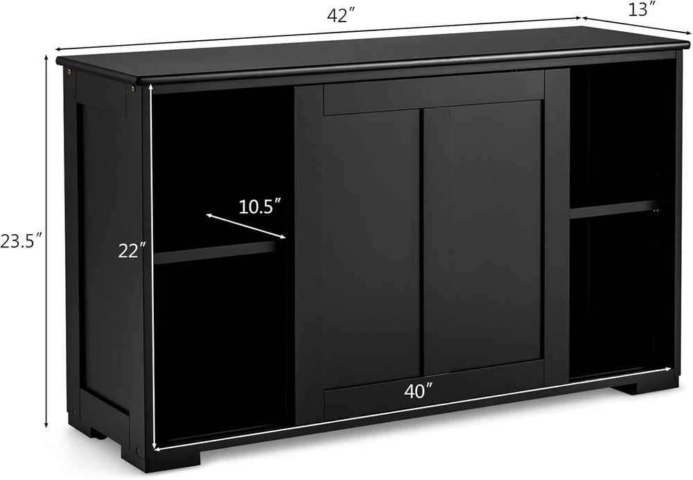 Black Kitchen Buffet Cabinet with Sliding Door & Adjustable Shelf
