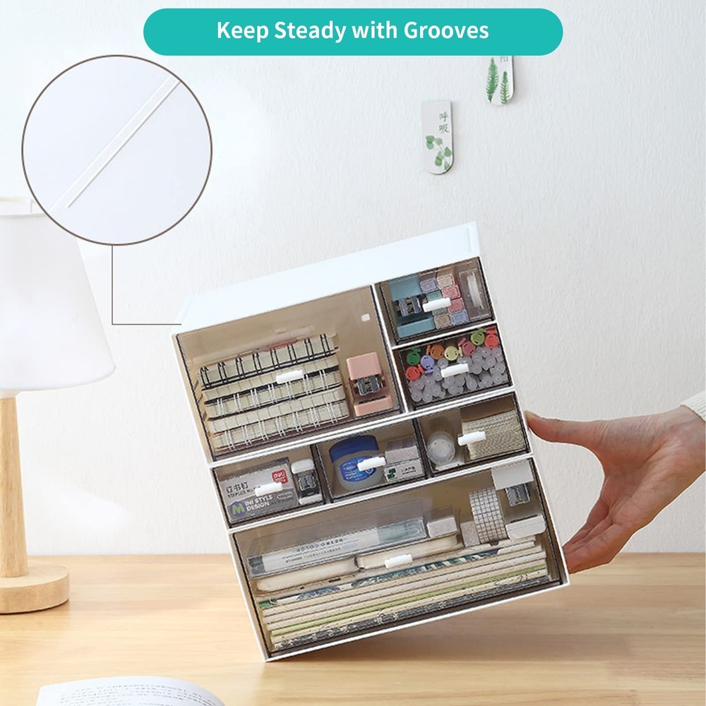Desk Craft Organizer and Storage with 7 Flat Drawers, Stackable Plastic Deskt...