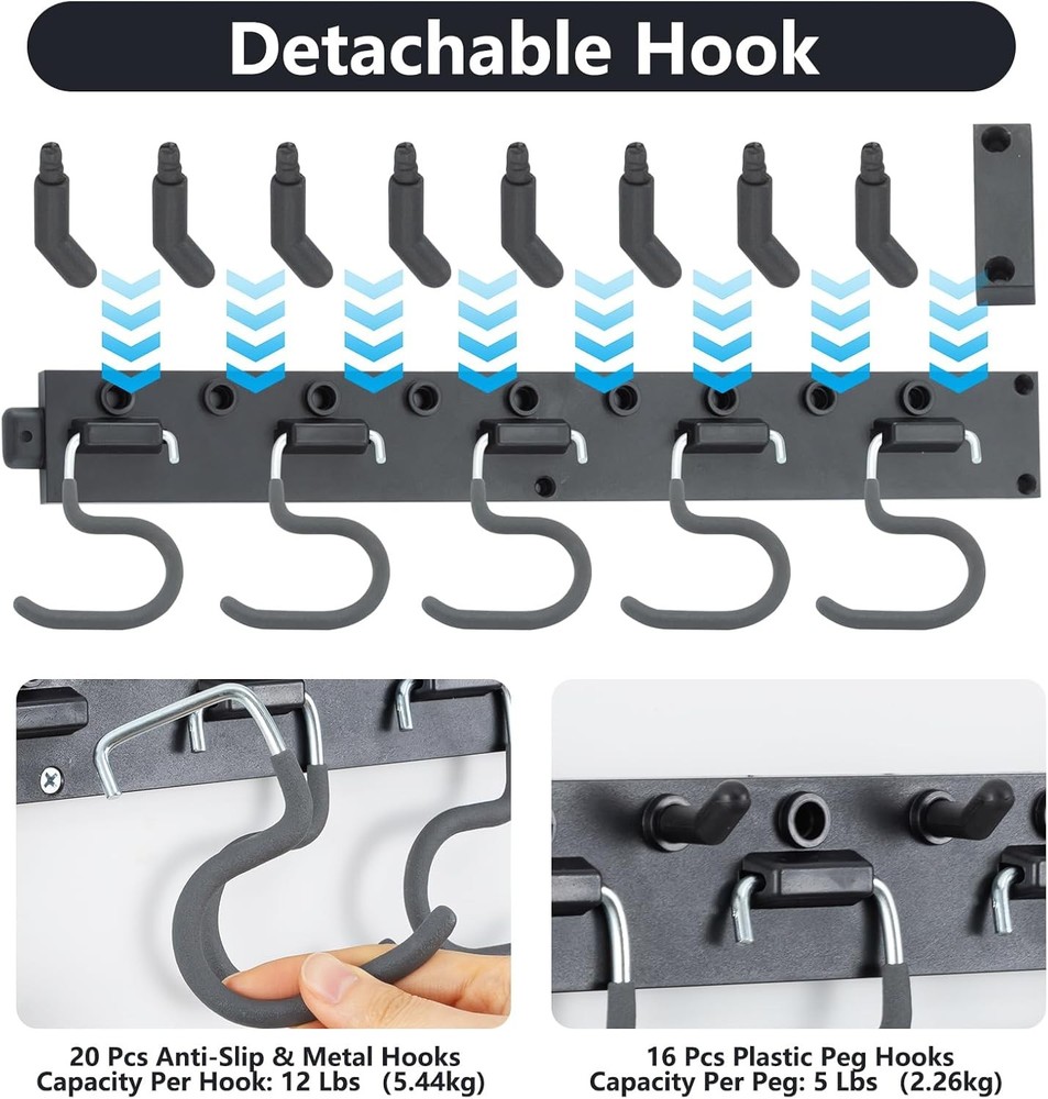 64'' Adjustable Garden Tool Organizer Garage Storage System W/ Hooks Wall Mount