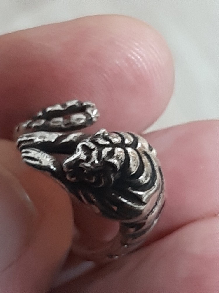 925 Women's SILVER RING SOLITAIRE SEAL Tiger