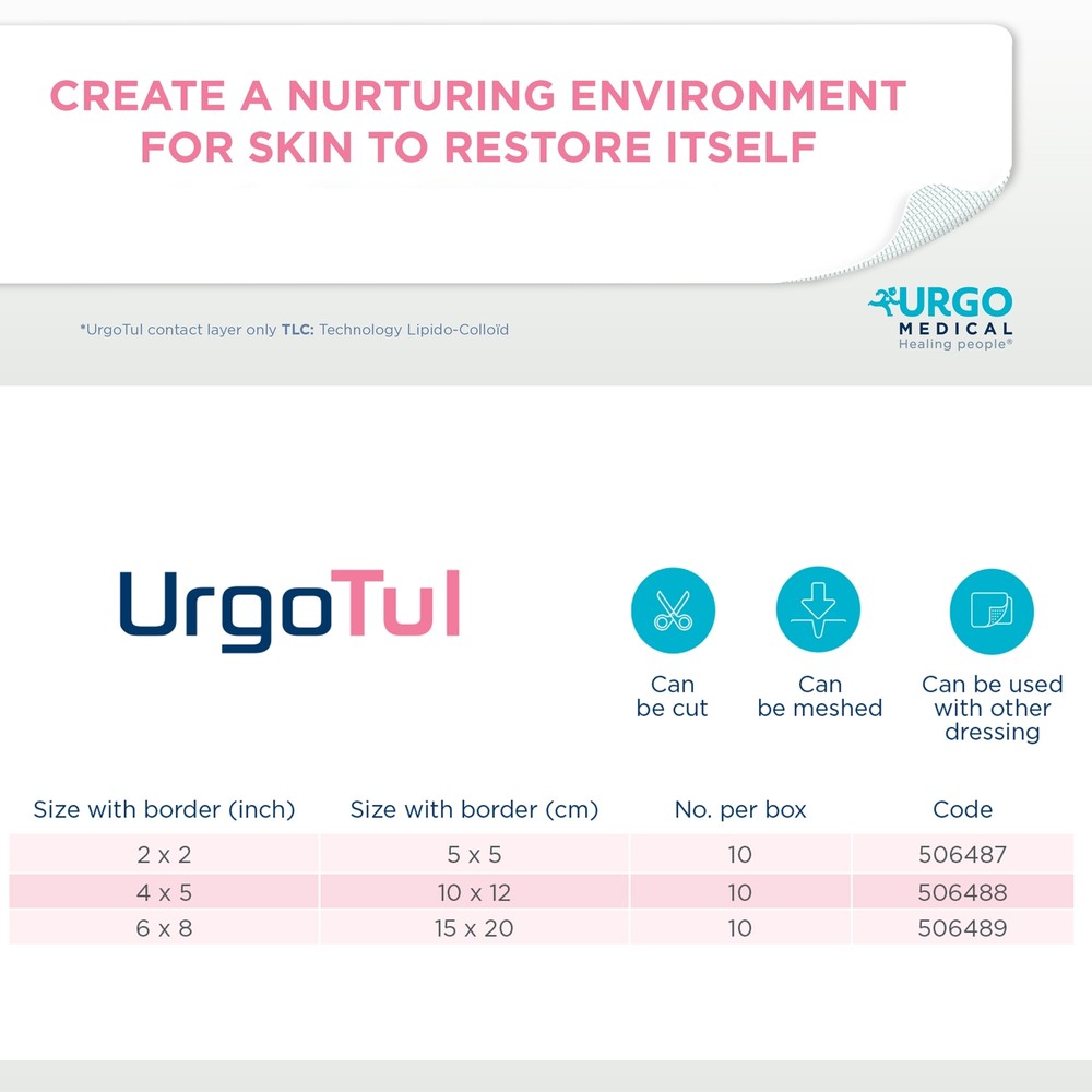 UrgoTul Sterile Impregnated Contact Layer Dressing Rectangle 4 x 5" 10 per Box