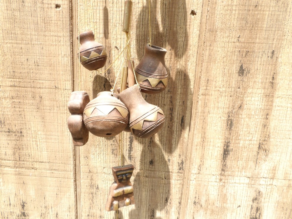 Rustic Ceramic Wind Chime Clay Pot Design Handmade Southwestern Boho Decor 40"