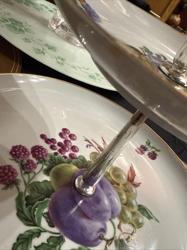 Vintage Snack Tray Two-Tier With Handle, Fruit Motif Great Spring Table Setting