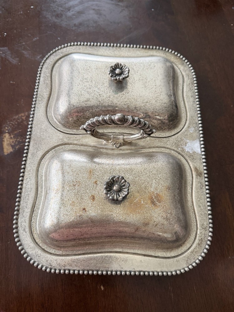 Doubled Vintage Silverplate Lidded Footed Chafing Dish or Server 