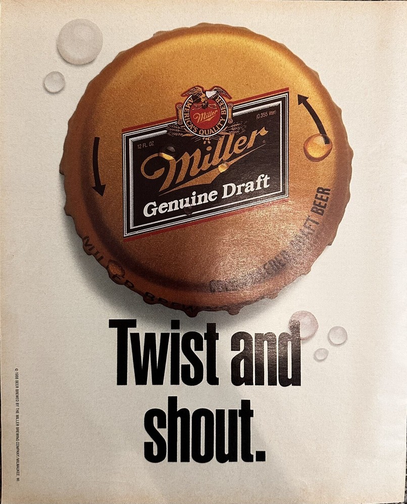 1988 Miller Genuine Draft Beer Print Advertisement (Approx. 10.5x12.5)