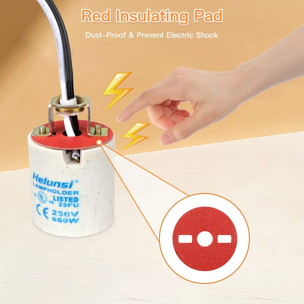 E26 E27 Ceramic Light Socket, Medium Base Porcelain Lamp Holder, Ceramic Light