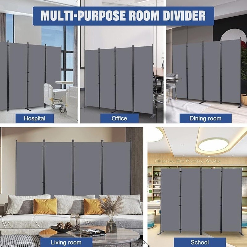 Portable Room Divider Adjustable Folding Privacy Screen Home Office Use