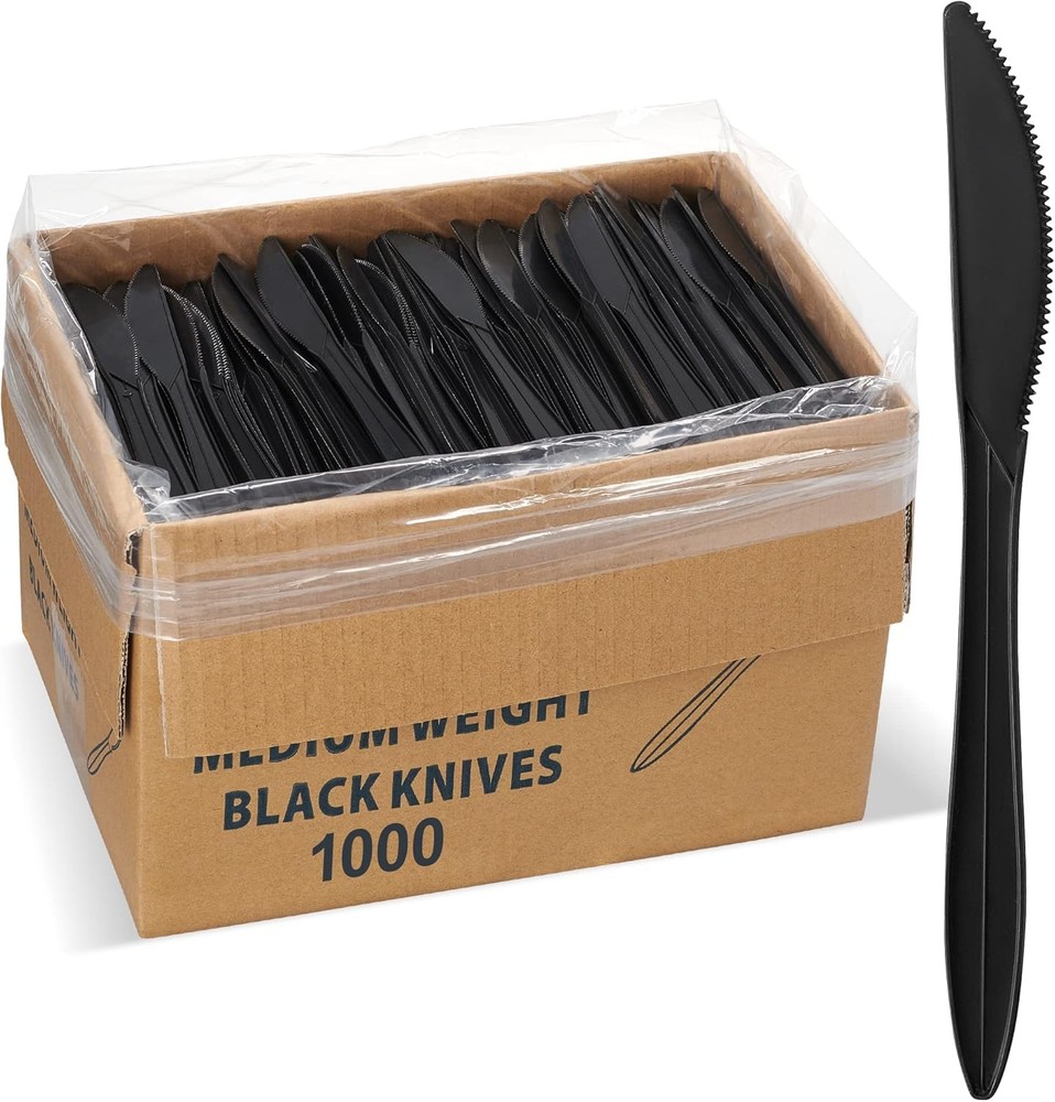 1,000 Plastic Disposable Cutlery Bulk Variety Pack Black Medium Weight Includes