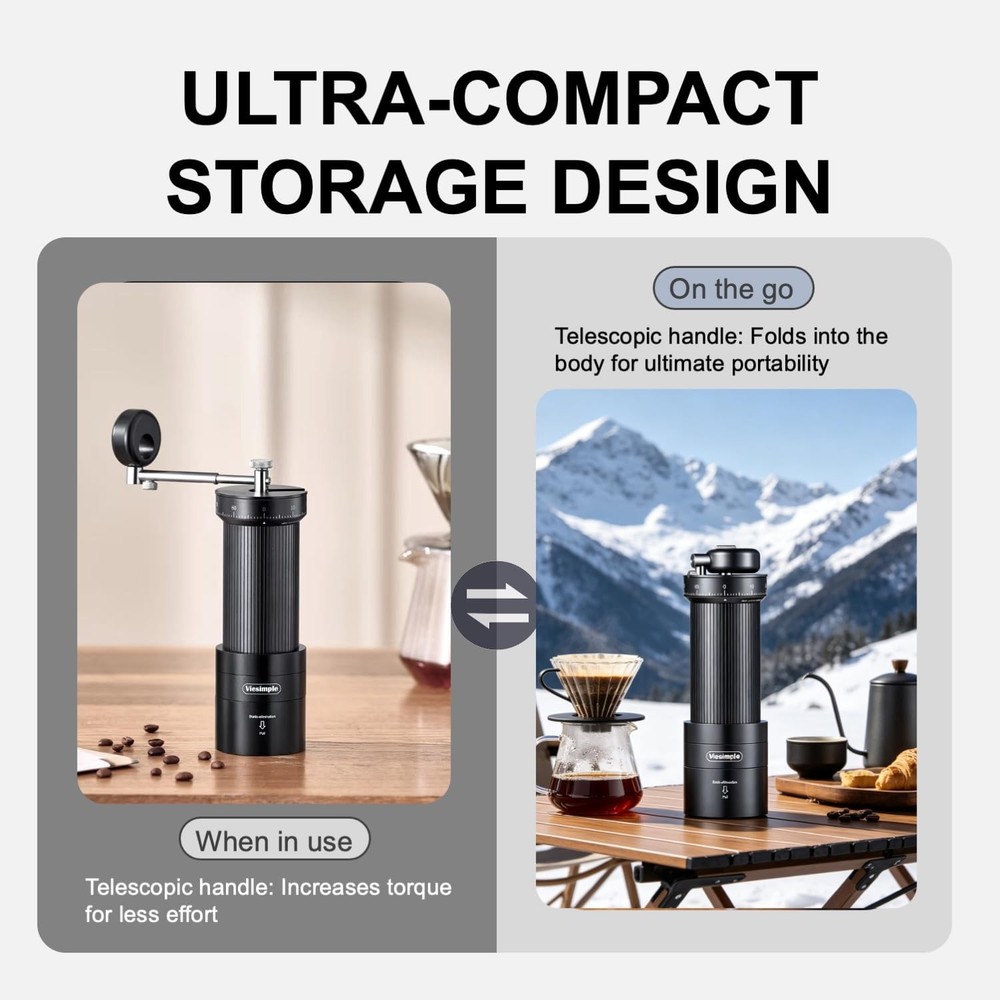 V4 Manual Coffee Grinder with Foldable Handle and External Adjustment, Espres...