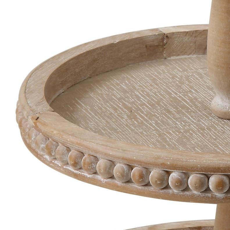 Round Decorative Wood Tray Natural 3-Tier