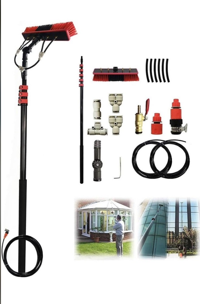 26 FT Solar Panel Cleaning Kit Window Cleaning System 20M Hose Rotating Brush