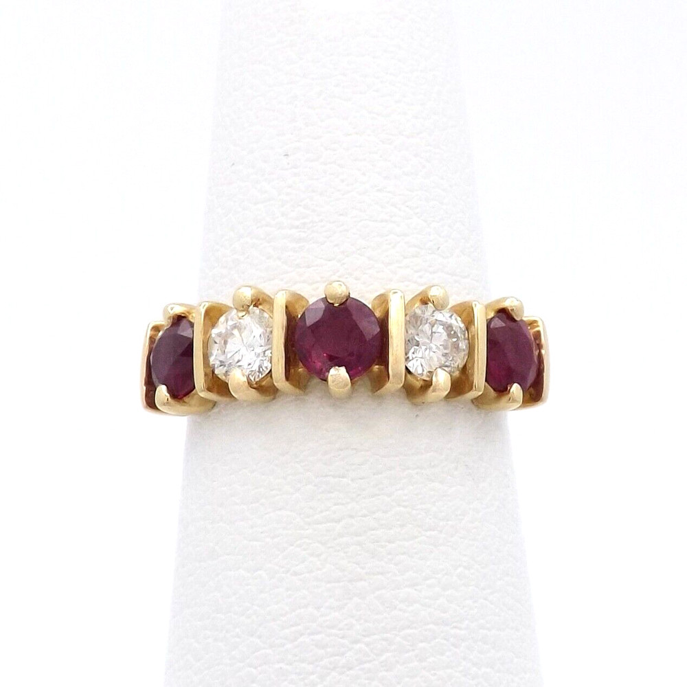14k Gold Natural Diamond Ruby Wedding Anniversary Band Ring Setting sz5