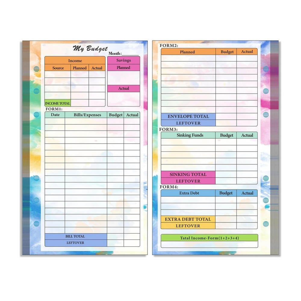 MEELYHOME Loose Leaf Refill Paper, Binder 22*16cm, Gradient Budget Plan