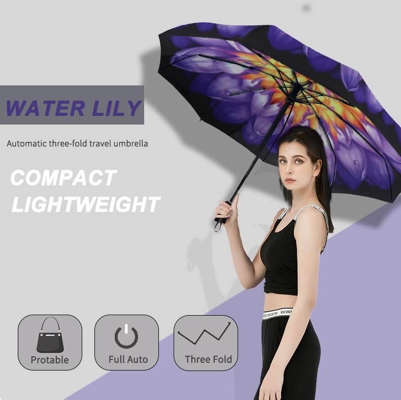 SIEPASA Windproof Travel Compact 42 Inch-1 Pack, Water lily