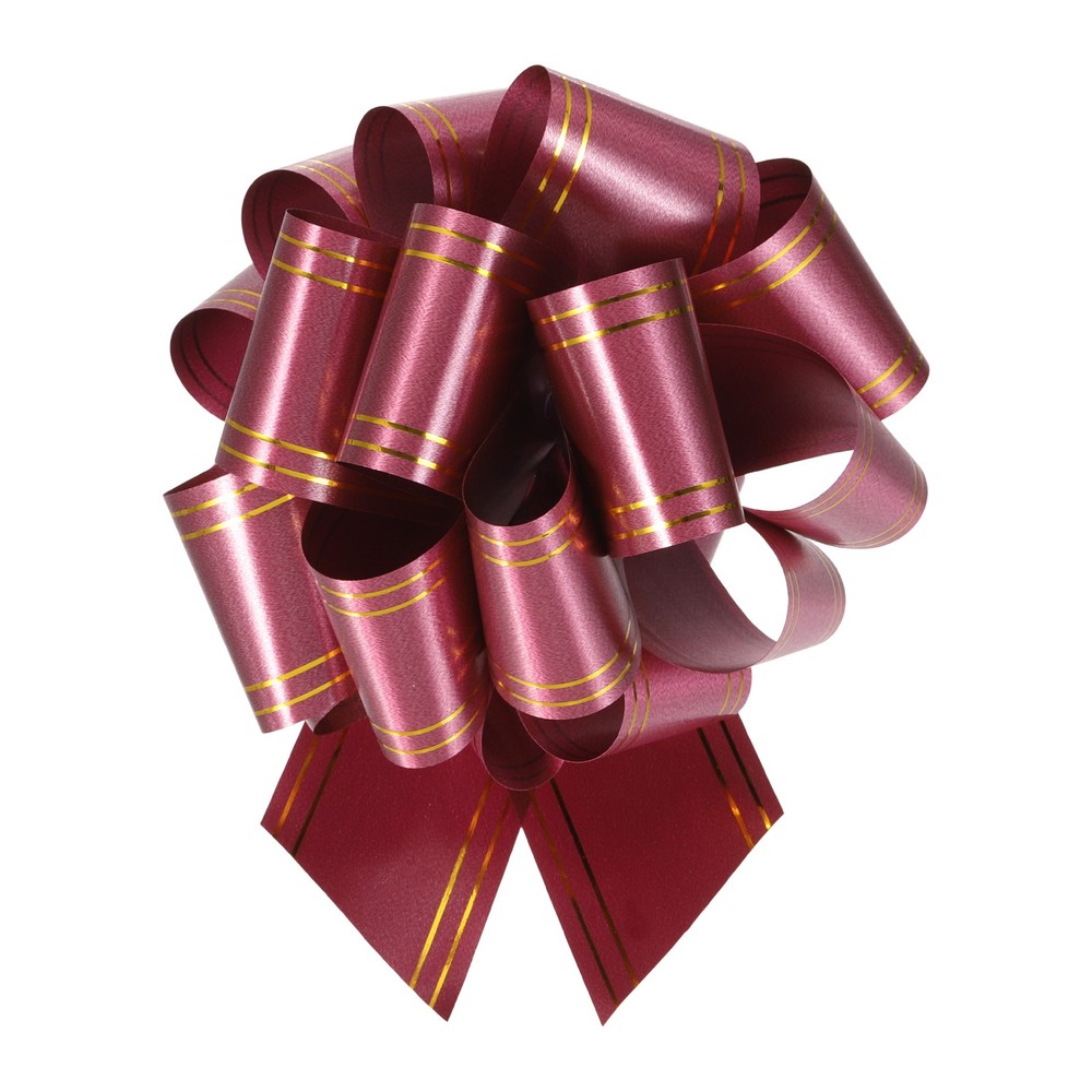 5pcs 4" Large Pull Bow Metallic Wine Red Gift Wrapping Bows with Gold Edge