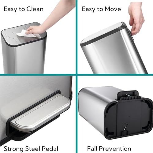 5.3 Gallon Stainless Steel Trash Caniter Rectangular Garbage Can, 20 L Silver