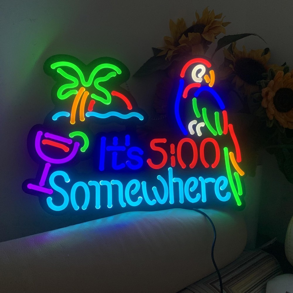 LDGJ Its 5 o'clock somewhere neon sign decor Parrot Custom Customized Home Be...