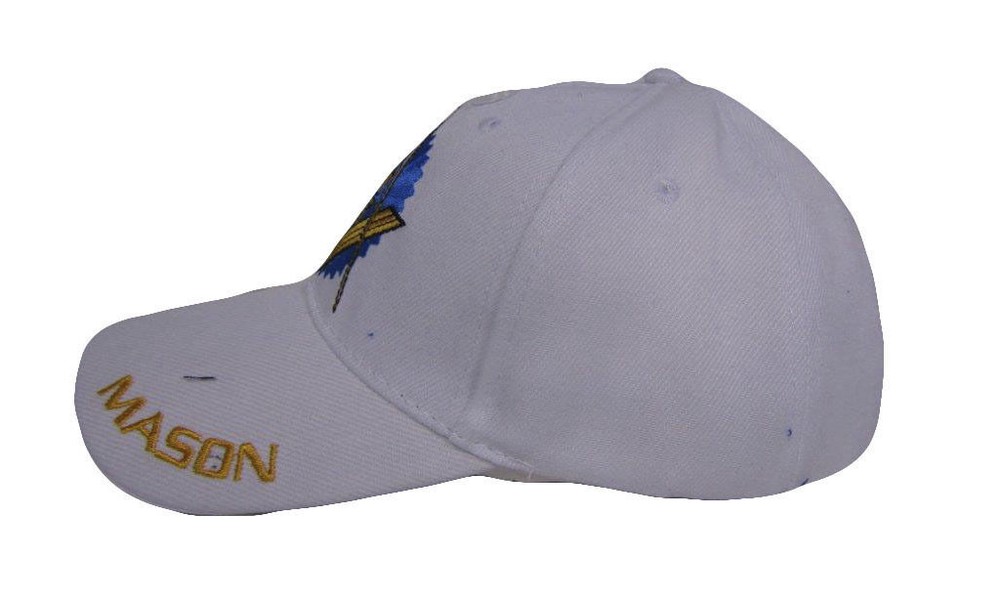 Embroidered White Mason Masonic Shadow Emblem Baseball Style Cap Hat