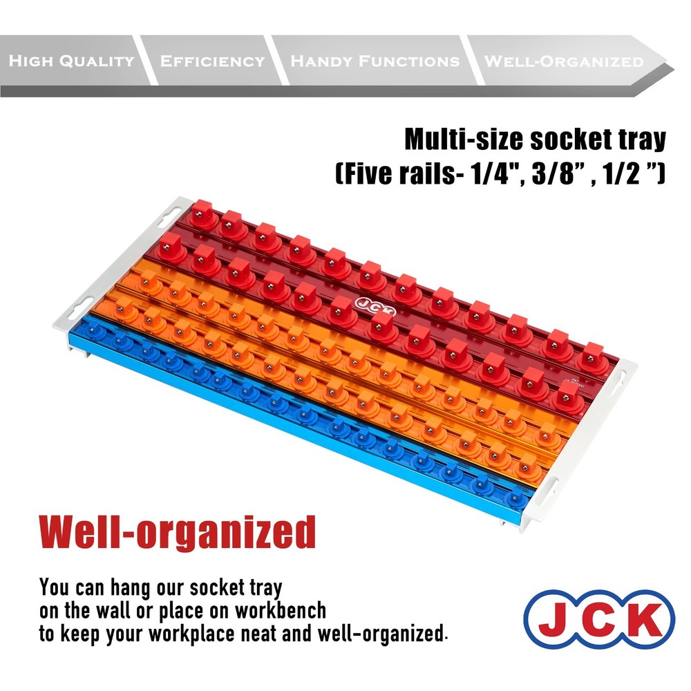 JCK Professional Quality Aluminum Multi-Size Socket Tray( Five Rails)