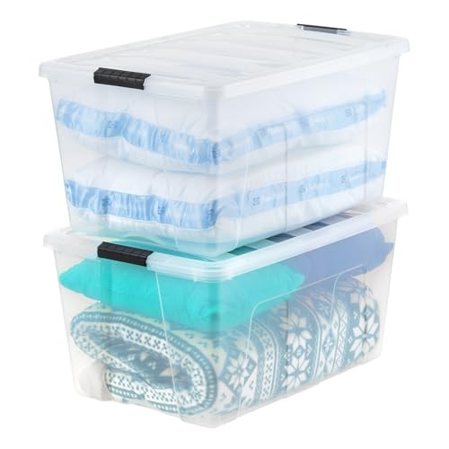 Stackable Plastic Storage Bins with Lids - BPA-Free, Made 94 Qt Clear 2 Pack
