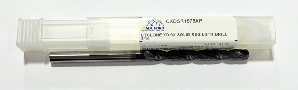 M.A. Ford 3/16" Solid Carbide Drill 5X Coolant Fed Double Margin Altima Plus