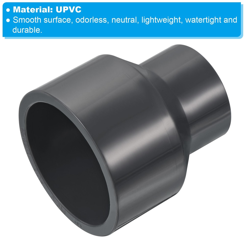 3pcs PVC Reducer Pipe Fitting 2.5x1.6" Socket Coupling Adapter Connector, Grey