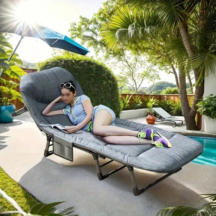 Heavy Duty Folding Bed with Adjustable Headrest for Camping/Outdoor
