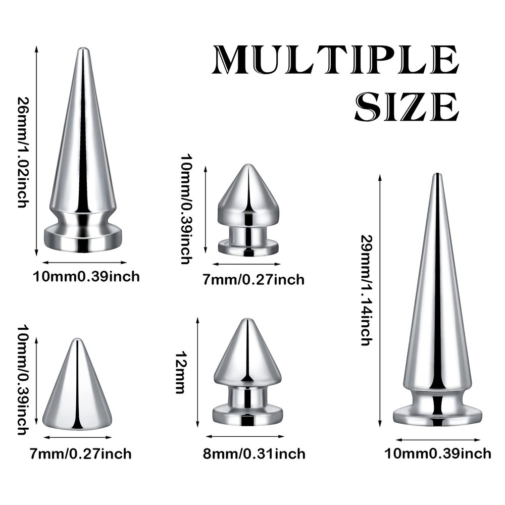 250 Pieces Silver Cone Spikes Screwback Studs Multiple Sizes Cone Spikes for ...