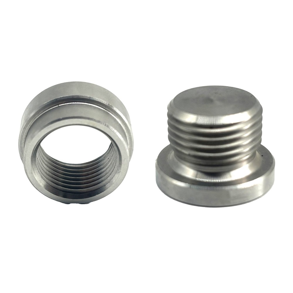 2 Pack Stainless O2 Sensor Weld-In Stepped Bung + Hex Plug Kit M18x1.5