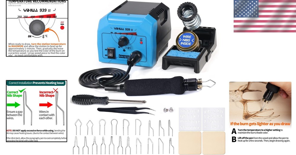 Complete Pyrography Set with Adjustable Temperature & Safety Features - Blue