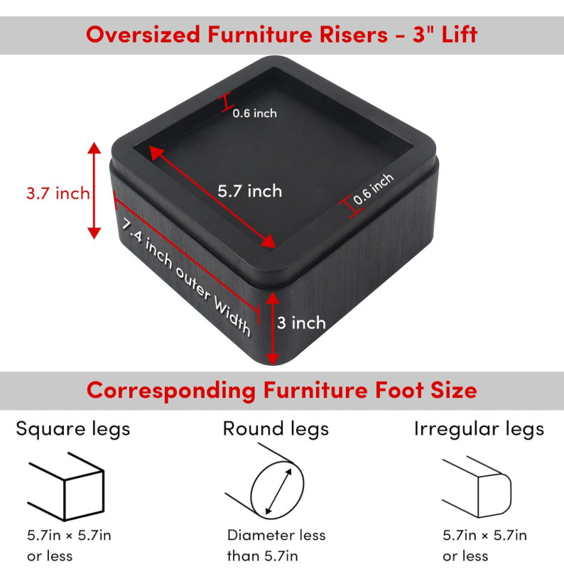 Oversized Bed Risers Heavy Duty Stackable 4 Pack, Furniture Risers for Sofas ...