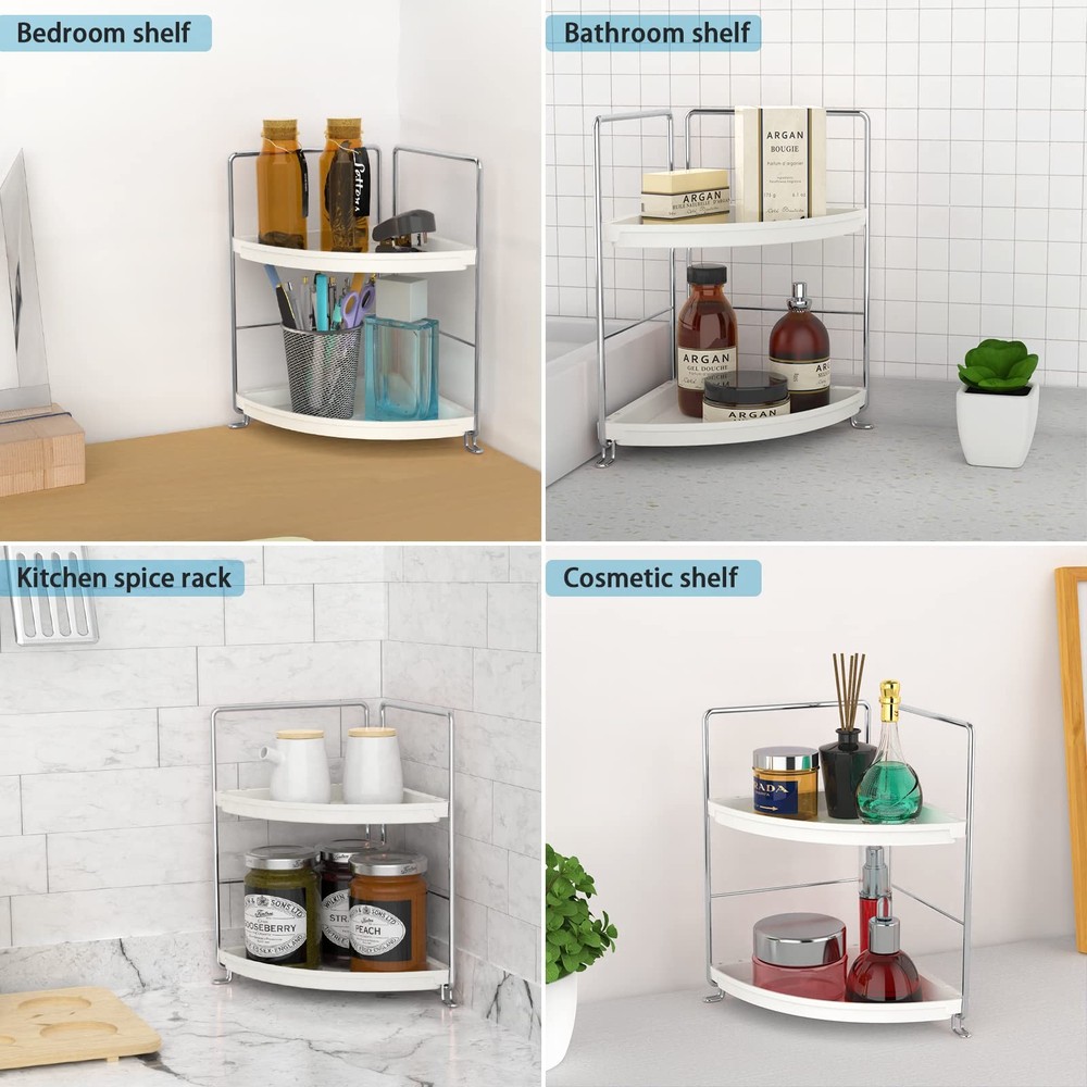 Sekepingo 2-Tier Corner Bathroom Sink Countertop Corner, Silver-white