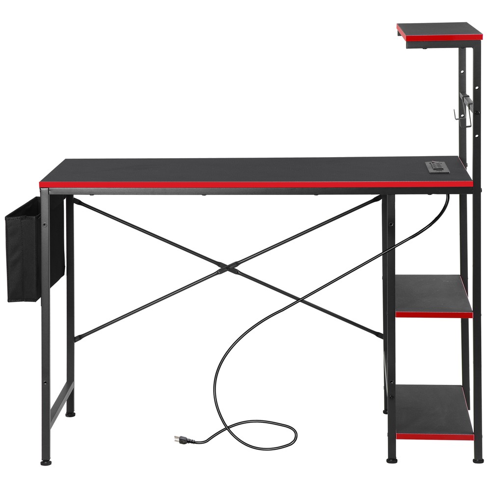 44" Computer Desk Rectangular Gaming Desk with LED Lights & Power Outlets Black