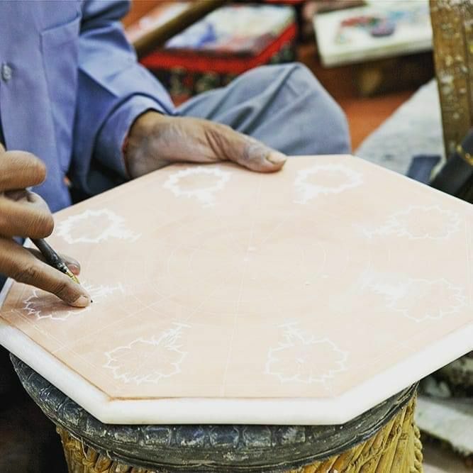 12" Marble Side Table Top Semi Precious Inlay Handmade Work Decor