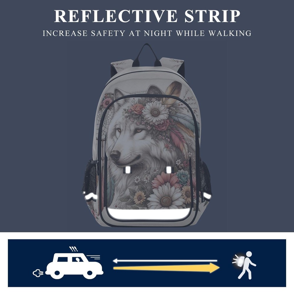 senya Wolf Backpack for Boys Girls, Flower Dreamcatcher Wolf Backpack Student...