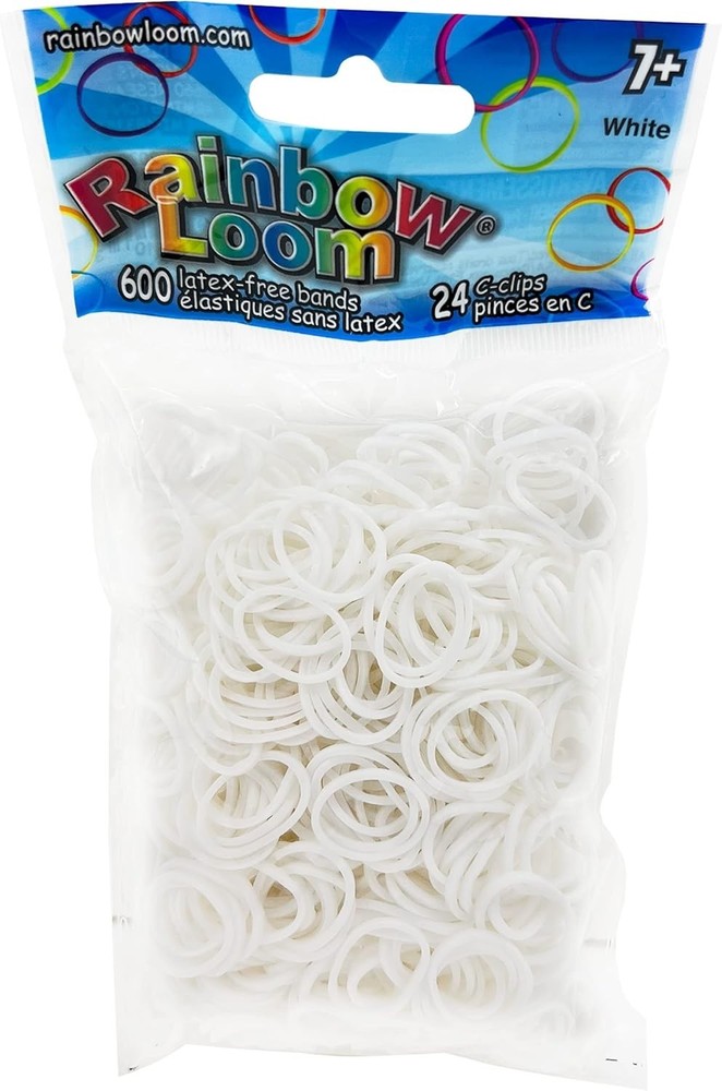 White Rubber Bands with 24 C-Clips 600 Count