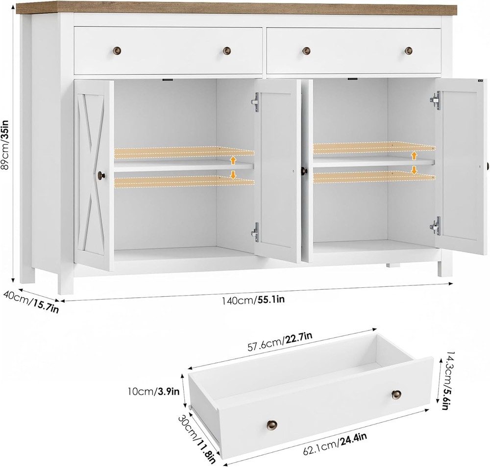 Sideboard Buffet Cabinet with Storage Cabinet with 2 Drawers 4 Doors Kitchen