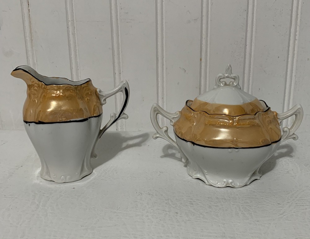 Vintage LUSTERWARE CREAMER & covered sugar made in Germany G4