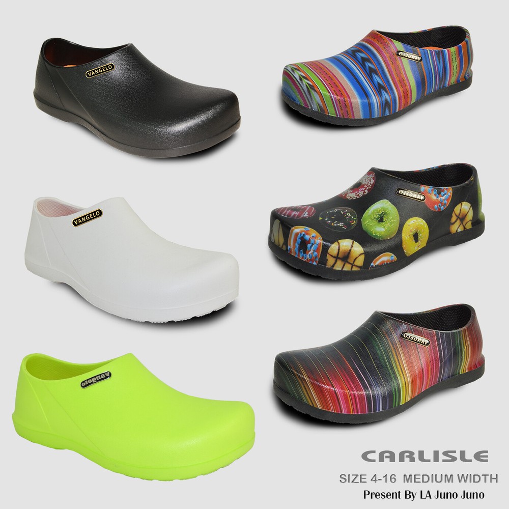 VANGELO Slip Resistant Clog CARLISLE Black White Lime Donuts Multi-1 Multi-2