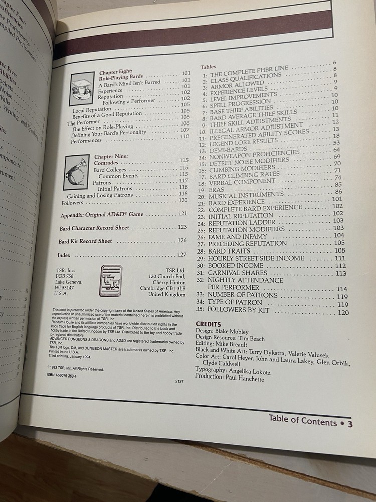 Advanced Dungeons & Dragons 2nd Edition #2127 "The Complete Bard's Handbook"