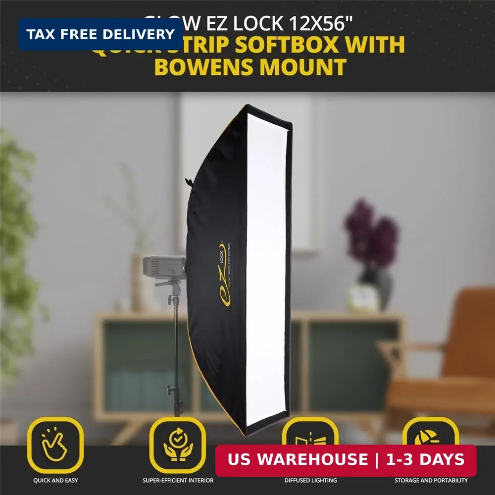 Glow EZ Lock 12x56 Quick Strip Rectangular Bowens Mount Softbox w/External, Inte