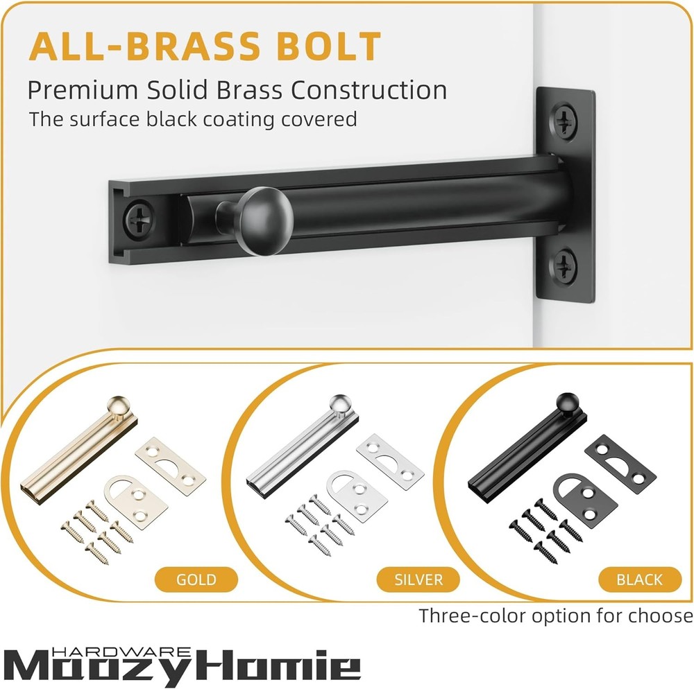 4 Inch Solid Brass Surface Bolt, Heavy Duty Concealed Slide Surface Door Bolt, S